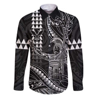 Hawaii King Kamehameha The Great Family Matching Off The Shoulder Long Sleeve Dress and Hawaiian Shirt Black Tribal Tattoo LT05 Dad's Shirt - Long Sleeve Black - Polynesian Pride