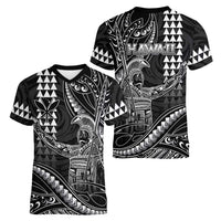 Hawaii King Kamehameha The Great Women V-Neck T-Shirt Black Tribal Tattoo