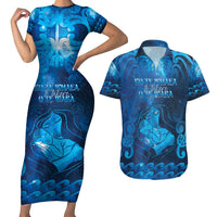 Personalised New Zealand Mother's Day Couples Matching Short Sleeve Bodycon Dress and Hawaiian Shirt Ko Te Whaea Te Takere O Te Waka LT05 Blue - Polynesian Pride