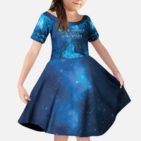 Personalised New Zealand Mother's Day Family Matching Off The Shoulder Long Sleeve Dress and Hawaiian Shirt Ko Te Whaea Te Takere O Te Waka LT05 Daughter's Dress Blue - Polynesian Pride