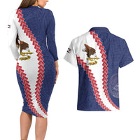 American Samoa Eagle Couples Matching Long Sleeve Bodycon Dress and Hawaiian Shirt Polynesian Tribal Pattern Curve Style