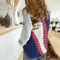 American Samoa Eagle Women Casual Shirt Polynesian Tribal Pattern Curve Style