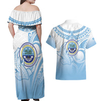 Micronesia Constitution Day Couples Matching Off Shoulder Maxi Dress and Hawaiian Shirt Polynesian Tribal Tattoo Simple Style LT05 - Polynesian Pride