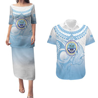 Micronesia Constitution Day Couples Matching Puletasi and Hawaiian Shirt Polynesian Tribal Tattoo Simple Style