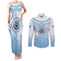 Micronesia Constitution Day Couples Matching Tank Maxi Dress and Long Sleeve Button Shirt Polynesian Tribal Tattoo Simple Style