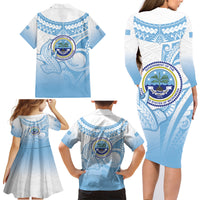 Micronesia Constitution Day Family Matching Long Sleeve Bodycon Dress and Hawaiian Shirt Polynesian Tribal Tattoo Simple Style LT05 - Polynesian Pride