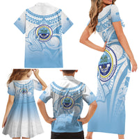 Micronesia Constitution Day Family Matching Short Sleeve Bodycon Dress and Hawaiian Shirt Polynesian Tribal Tattoo Simple Style LT05 - Polynesian Pride