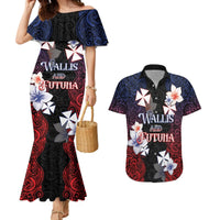Wallis and Futuna Uvea Couples Matching Mermaid Dress and Hawaiian Shirt Victory Day With Frangipani LT05 Black - Polynesian Pride
