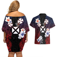 Wallis and Futuna Uvea Couples Matching Off Shoulder Short Dress and Hawaiian Shirt Victory Day With Frangipani LT05 - Polynesian Pride