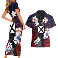 Wallis and Futuna Uvea Couples Matching Short Sleeve Bodycon Dress and Hawaiian Shirt Victory Day With Frangipani LT05 - Polynesian Pride