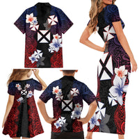 Wallis and Futuna Uvea Family Matching Short Sleeve Bodycon Dress and Hawaiian Shirt Victory Day With Frangipani LT05 - Polynesian Pride