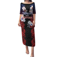 Wallis and Futuna Uvea Puletasi Victory Day With Frangipani LT05 Long Dress Black - Polynesian Pride