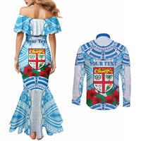Personalised Fiji Ratu Sir Lala Sukuna Day Couples Matching Mermaid Dress and Long Sleeve Button Shirt Hibiscus Tapa Pattern LT05 - Polynesian Pride