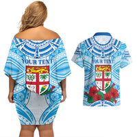 Personalised Fiji Ratu Sir Lala Sukuna Day Couples Matching Off Shoulder Short Dress and Hawaiian Shirt Hibiscus Tapa Pattern LT05 - Polynesian Pride