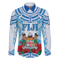 Personalised Fiji Ratu Sir Lala Sukuna Day Family Matching Short Sleeve Bodycon Dress and Hawaiian Shirt Hibiscus Tapa Pattern LT05 Dad's Shirt - Long Sleeve Blue - Polynesian Pride