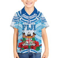 Personalised Fiji Ratu Sir Lala Sukuna Day Family Matching Short Sleeve Bodycon Dress and Hawaiian Shirt Hibiscus Tapa Pattern LT05 Son's Shirt Blue - Polynesian Pride