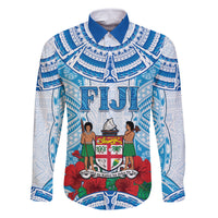 Personalised Fiji Ratu Sir Lala Sukuna Day Family Matching Summer Maxi Dress and Hawaiian Shirt Hibiscus Tapa Pattern LT05 Dad's Shirt - Long Sleeve Blue - Polynesian Pride