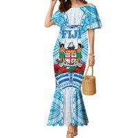 Personalised Fiji Ratu Sir Lala Sukuna Day Mermaid Dress Hibiscus Tapa Pattern LT05 Women Blue - Polynesian Pride