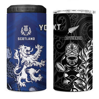 New Zealand And Scotland Rugby Custom 4 in 1 Can Cooler Tumbler Maori Tiki With Thistle Together LT05 One Size: 16 oz Black - Polynesian Pride