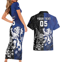 New Zealand And Scotland Rugby Custom Couples Matching Short Sleeve Bodycon Dress and Hawaiian Shirt Maori Tiki With Thistle Together LT05 - Polynesian Pride