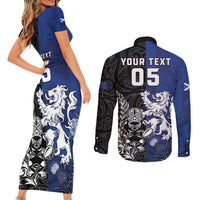 New Zealand And Scotland Rugby Custom Couples Matching Short Sleeve Bodycon Dress and Long Sleeve Button Shirt Maori Tiki With Thistle Together LT05 - Polynesian Pride