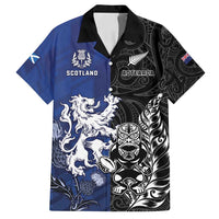 New Zealand And Scotland Rugby Custom Family Matching Off Shoulder Maxi Dress and Hawaiian Shirt Maori Tiki With Thistle Together LT05 Dad's Shirt - Short Sleeve Black - Polynesian Pride