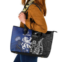 New Zealand And Scotland Rugby Leather Tote Bag Maori Tiki With Thistle Together