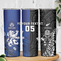 New Zealand And Scotland Rugby Custom Skinny Tumbler Maori Tiki With Thistle Together LT05 - Polynesian Pride