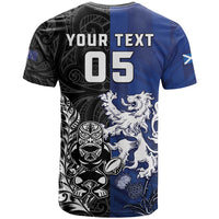 New Zealand And Scotland Rugby Custom T Shirt Maori Tiki With Thistle Together
