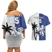 Fiji And Scotland Rugby Custom Couples Matching Off Shoulder Short Dress and Hawaiian Shirt Fijian Palm Tree With Thistle Together LT05 - Polynesian Pride