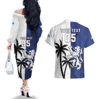 Fiji And Scotland Rugby Custom Couples Matching Off The Shoulder Long Sleeve Dress and Hawaiian Shirt Fijian Palm Tree With Thistle Together LT05 - Polynesian Pride