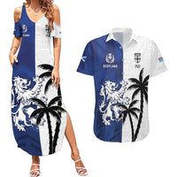 Fiji And Scotland Rugby Custom Couples Matching Summer Maxi Dress and Hawaiian Shirt Fijian Palm Tree With Thistle Together LT05 Blue - Polynesian Pride