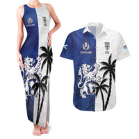 Fiji And Scotland Rugby Custom Couples Matching Tank Maxi Dress and Hawaiian Shirt Fijian Palm Tree With Thistle Together LT05 Blue - Polynesian Pride