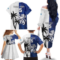 Fiji And Scotland Rugby Custom Family Matching Off The Shoulder Long Sleeve Dress and Hawaiian Shirt Fijian Palm Tree With Thistle Together LT05 - Polynesian Pride