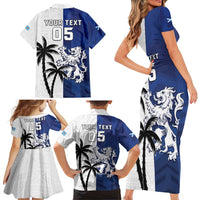 Fiji And Scotland Rugby Custom Family Matching Short Sleeve Bodycon Dress and Hawaiian Shirt Fijian Palm Tree With Thistle Together LT05 - Polynesian Pride