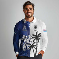 Fiji And Scotland Rugby Custom Long Sleeve Polo Shirt Fijian Palm Tree With Thistle Together