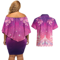 New Zealand Matariki Couples Matching Off Shoulder Short Dress and Hawaiian Shirt Maori Marae Purple Galaxy LT05 - Polynesian Pride