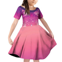 New Zealand Matariki Family Matching Off Shoulder Short Dress and Hawaiian Shirt Maori Marae Purple Galaxy LT05 Daughter's Dress Purple - Polynesian Pride