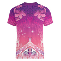 New Zealand Matariki Women V-Neck T-Shirt Maori Marae Purple Galaxy