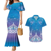 New Zealand Matariki Couples Matching Mermaid Dress and Hawaiian Shirt Maori Marae Cyan Galaxy LT05 Cyan - Polynesian Pride