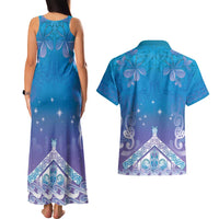 New Zealand Matariki Couples Matching Tank Maxi Dress and Hawaiian Shirt Maori Marae Cyan Galaxy LT05 - Polynesian Pride