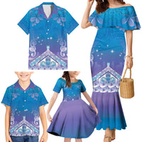 New Zealand Matariki Family Matching Mermaid Dress and Hawaiian Shirt Maori Marae Cyan Galaxy LT05 - Polynesian Pride