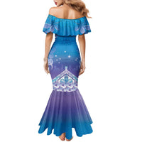 New Zealand Matariki Family Matching Mermaid Dress and Hawaiian Shirt Maori Marae Cyan Galaxy LT05 - Polynesian Pride
