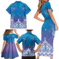 New Zealand Matariki Family Matching Short Sleeve Bodycon Dress and Hawaiian Shirt Maori Marae Cyan Galaxy LT05 - Polynesian Pride