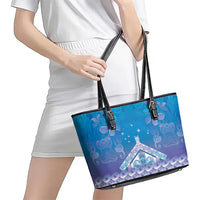 New Zealand Matariki Leather Tote Bag Maori Marae Cyan Galaxy LT05 - Polynesian Pride