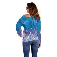 New Zealand Matariki Off Shoulder Sweater Maori Marae Cyan Galaxy LT05 - Polynesian Pride