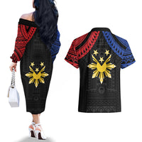 Philippines Independence Day Couples Matching Off The Shoulder Long Sleeve Dress and Hawaiian Shirt Proud To Be Pinoy