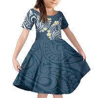 Plumeria With Blue Polynesian Tattoo Pattern Family Matching Tank Maxi Dress and Hawaiian Shirt