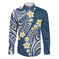 Plumeria With Blue Polynesian Tattoo Pattern Family Matching Tank Maxi Dress and Hawaiian Shirt