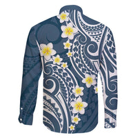 Plumeria With Blue Polynesian Tattoo Pattern Family Matching Tank Maxi Dress and Hawaiian Shirt